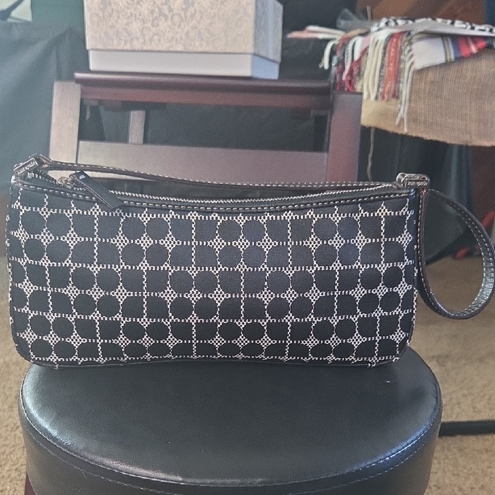 KATE SPADE GEO PATTERN CANVAS AND LEATHER SHOULDER BAG